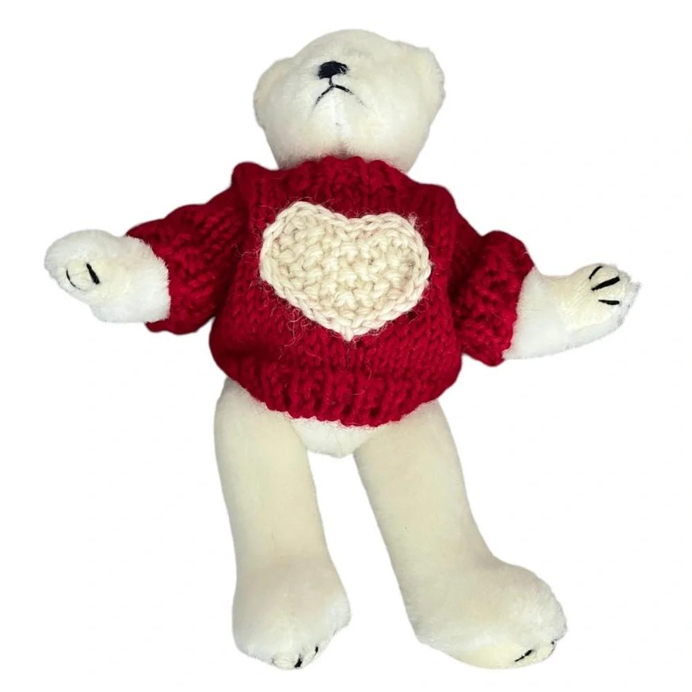 Ty Jointed Bear Plush Toy Vintage 1993 White 8” red heart sweater
